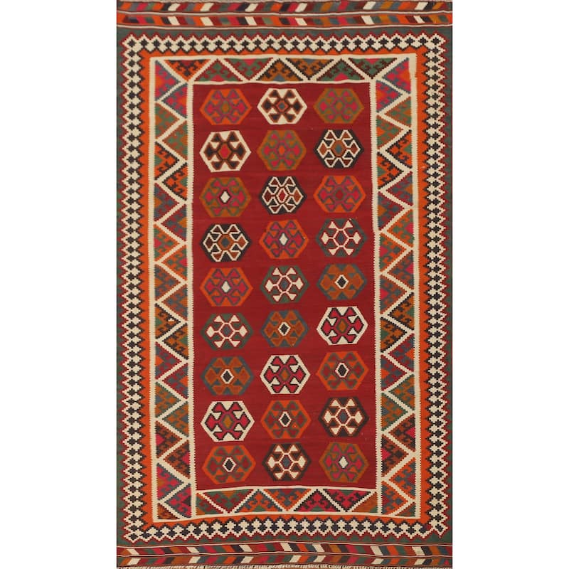 Kilim Qashqai Persian Rug Flatweave Wool Carpet - 4'10" x 9'1"