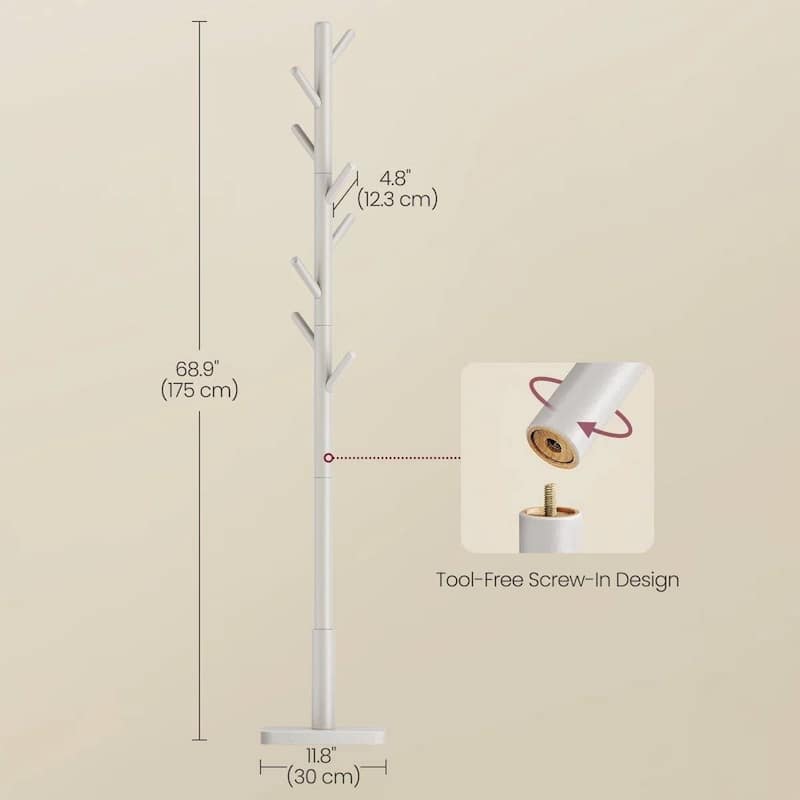 68.9" Solid Wood Coat Rack with 7 Pegs Modern Hall Tree for Entryway or Living Room - 68.9'' H x 15'' W x 15'' D