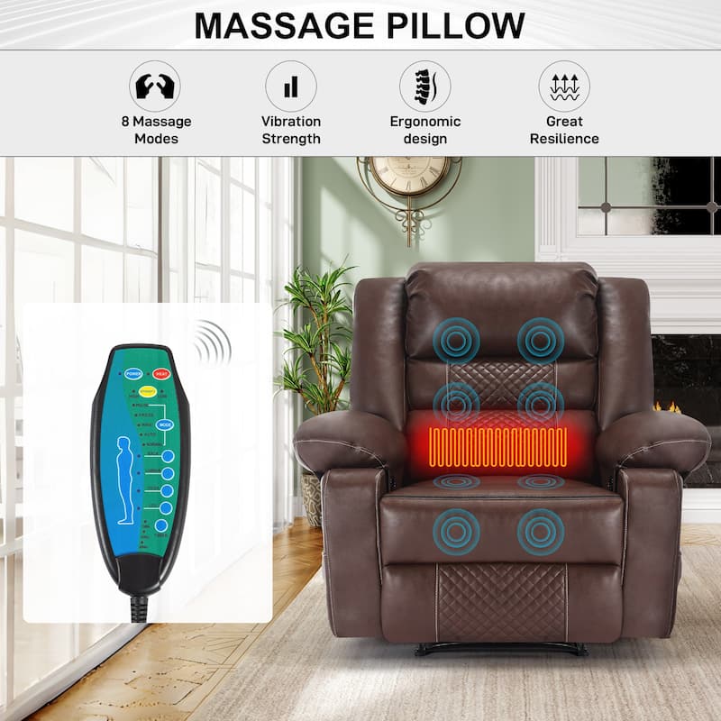 Manual Reclining Chair with 8-Point Vibration Massage, Lumbar Heat, and Durable Wood-Steel Frame for Living Room Comfort