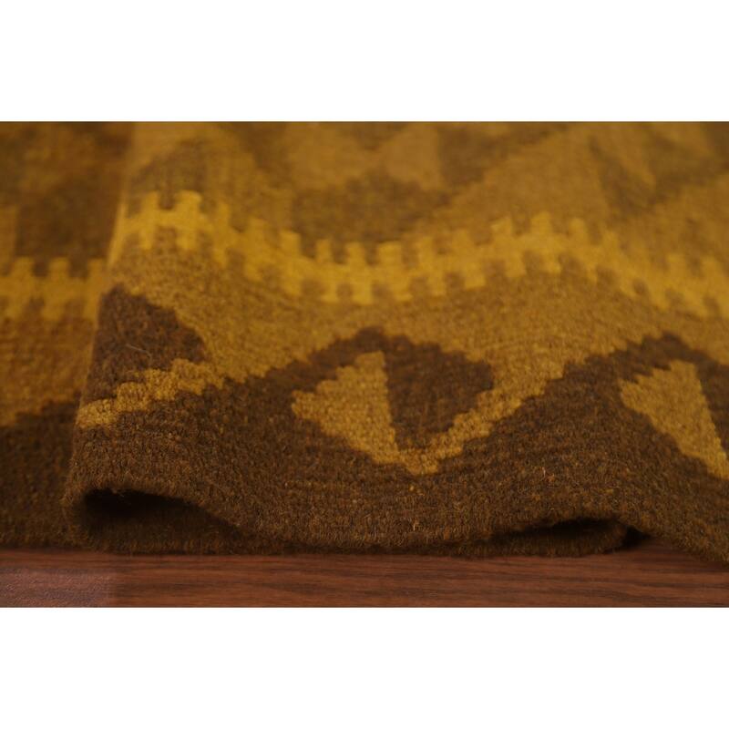 Hand Woven Oriental 100% Wool Carpet Southwestern Geometric Yellow & Gold Kilim Area Rug - 9' 8'' X 6' 6''