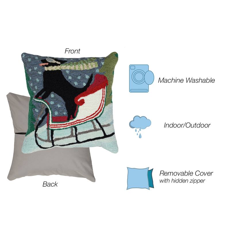 Liora Manne Frontporch Sledding Dog Indoor/Outdoor Pillow Multi 18" Square