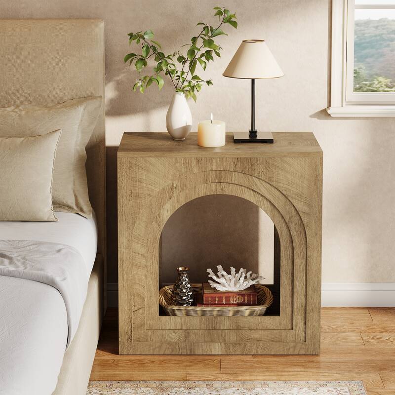 2-Tier End Table, Side Table with Open Shelf, Arched Nightstand for Living Room, Bedroom
