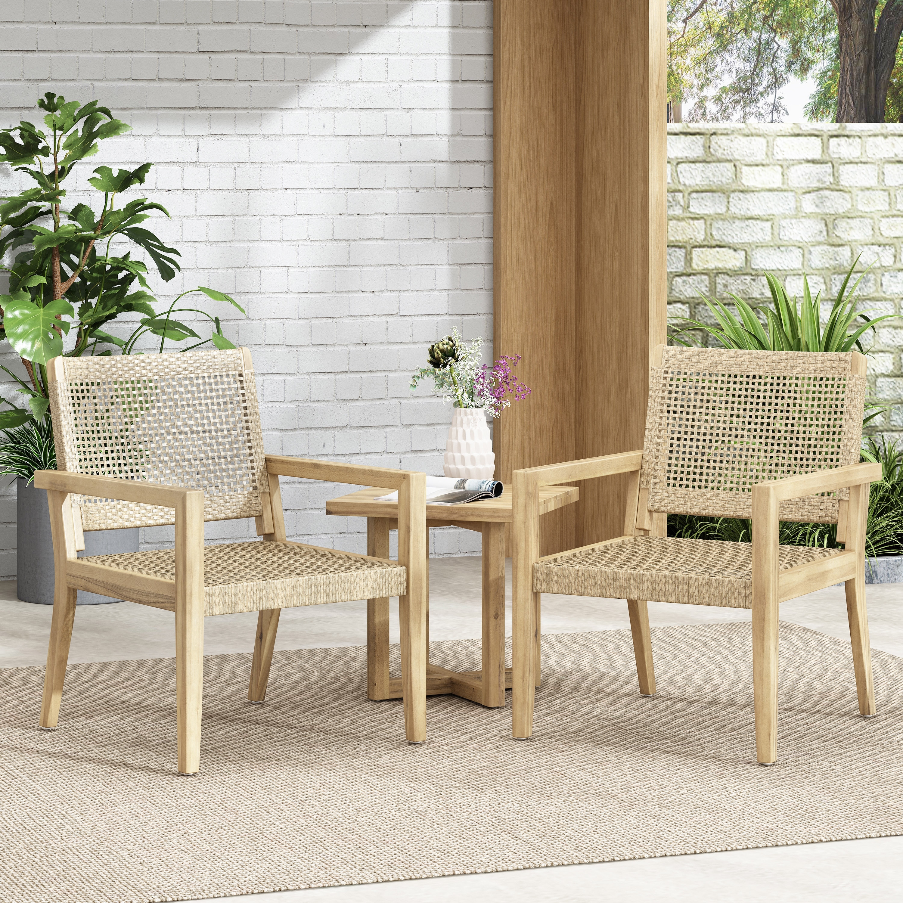 Kiara Wicker and Acacia Wood Outdoor Club Chairs by Christopher Knight Home