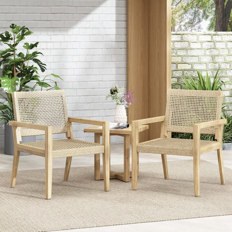 Roomfitters Set of 2 Outdoor Wicker and Acacia Wood Club Chairs with Cushions for Patio Seating, Natural - Natural