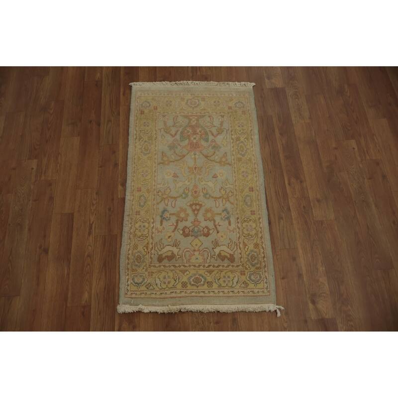 Hand Knotted Oriental 100% Wool Carpet Traditional Floral Navy Blue & Blues Ziegler Area Rug - 3' 1'' X 1' 10''