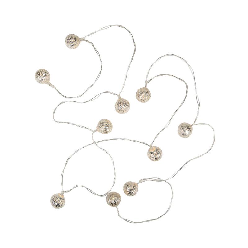 10 B/O LED Warm White Metal Ball Christmas Lights - 6.25' Clear Wire