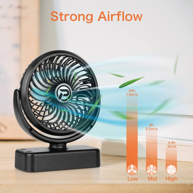 40H Time Rechargeable Battery Operated Portable Camping Fan with LED