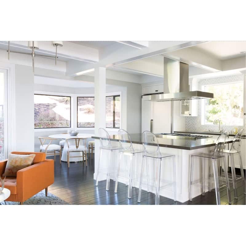 Set of 2 Modern High Back Side Armless Bar Stools With Backs Chairs For Kitchen Island Home Indoor Outdoor Patio Clear