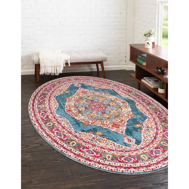 Traditional Samana Collection Area Rug - 5'x8' Oval - Turquoise
