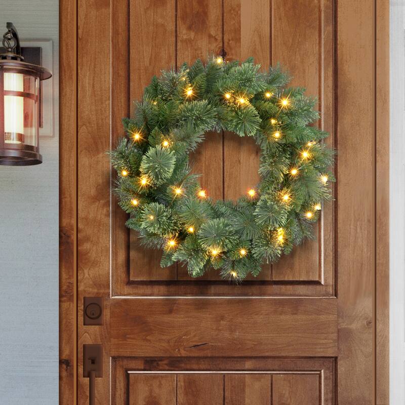 Puleo International 24" Battery-Operated Pre-Lit Wreath