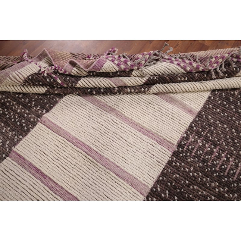 Striped Moroccan Modern Area Rug Handmade Wool Carpet - 8'11"x 12'7"