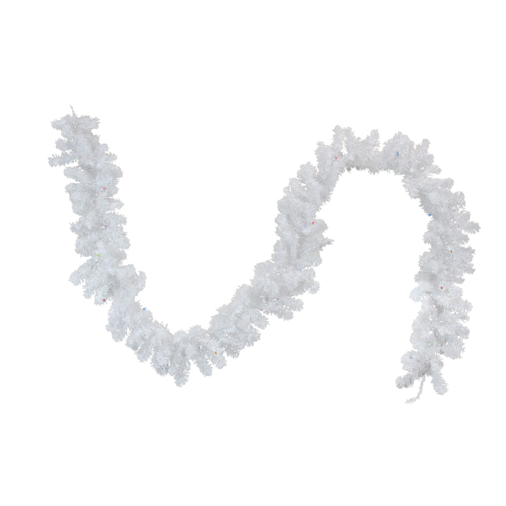 B/O White Artificial Christmas Garland 9' x 10" LED Multi Lights