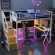 preview thumbnail 20 of 30, Full Size Metal Loft Bed with Desk, LED-Lit Shelves, Built-in Wardrobe, and Storage Stairs, Workstation Combo for Kids or Teens