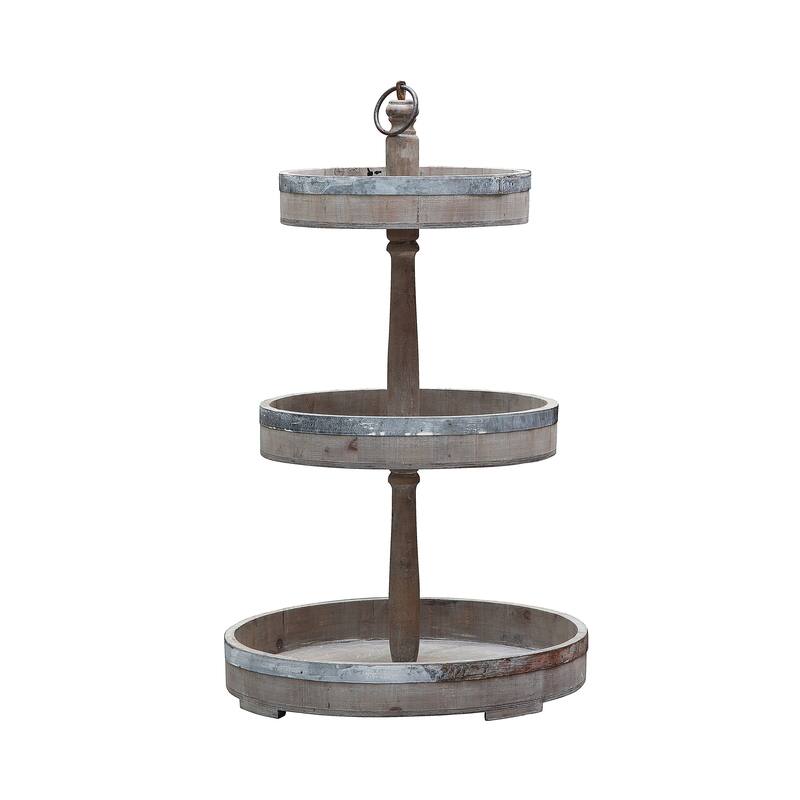 Decorative Wood and Tin 3 Tier Tray
