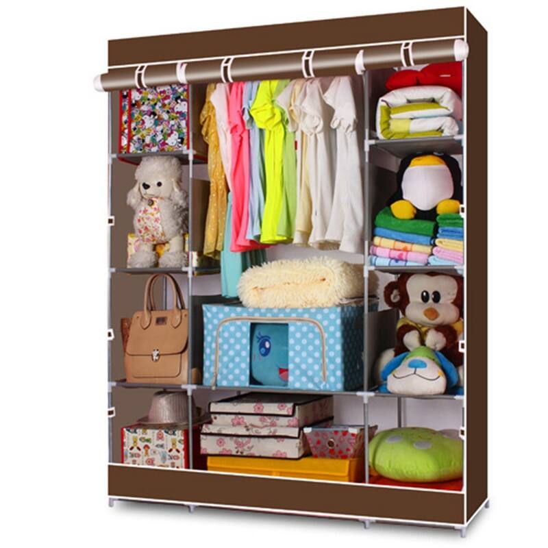 4-Layer 10 Lattices Non-Woven Fabric Wardrobe - Coffee