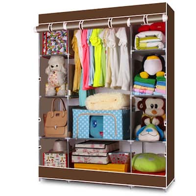 4-Tier Portable Closet Storage Organizer Wardrobe Clothes Rack With Shelves