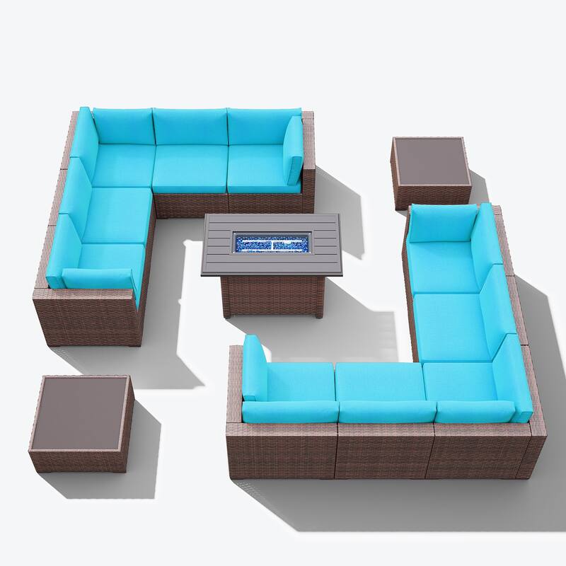 13 Piece Wicker Set Patio Sofa Furniture with Fire Pit And Table