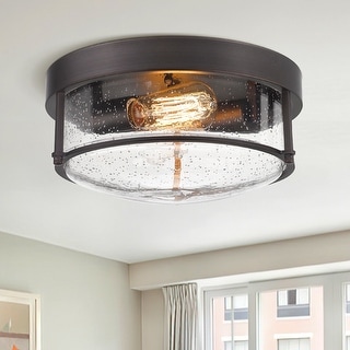 2-Light Farmhouse Flush Mount Ceiling Lights with Seeded Glass