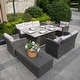 preview thumbnail 18 of 16, 7-Piece Patio Wicker Sofa Set with Aluminum Firepit Dining Table Grey