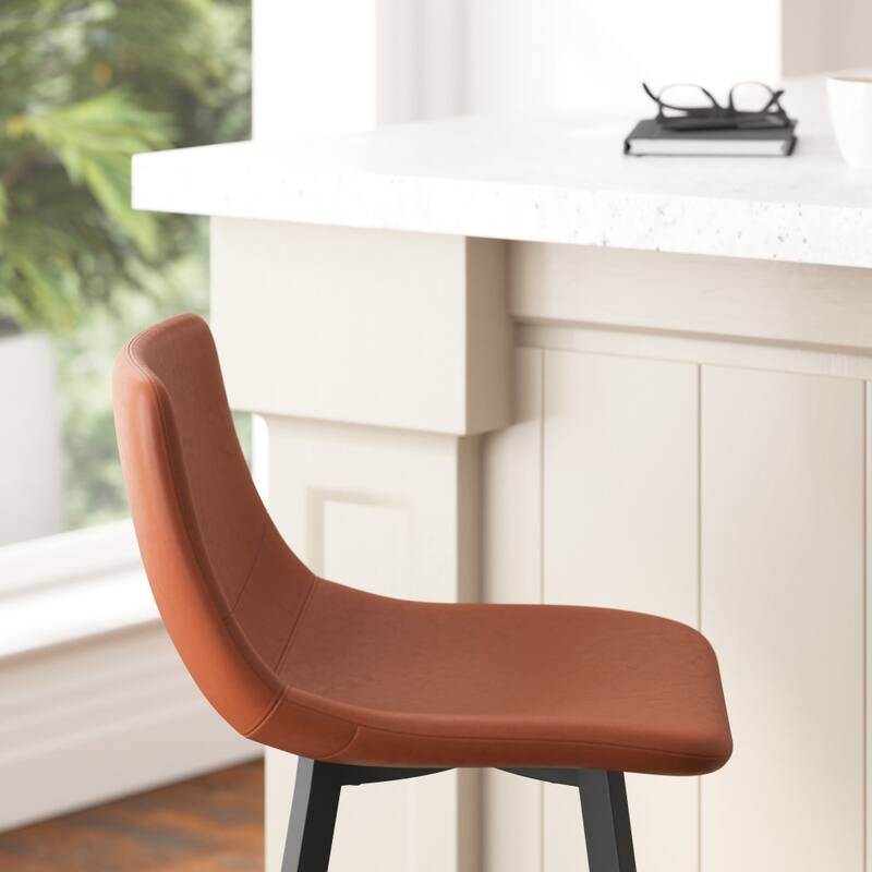 Set of 2 Armless Upholstered Metal Counter Stools