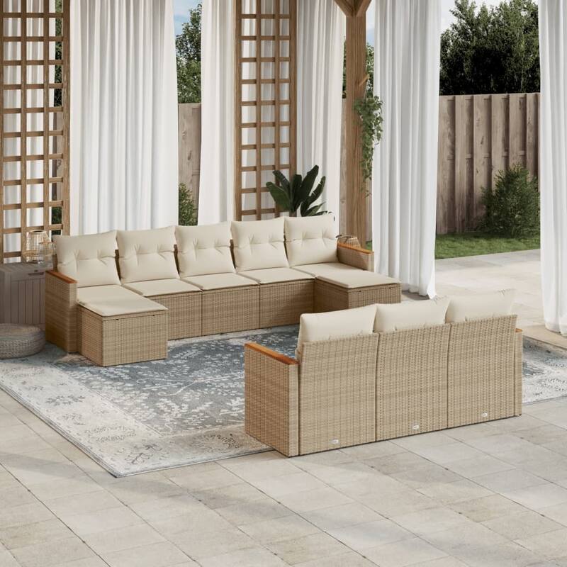 vidaXL Patio Sofa Set with Cushions Outdoor Conversation Furniture Poly Rattan - Beige without table - 24.2 x 21.7 x 27.2 in
