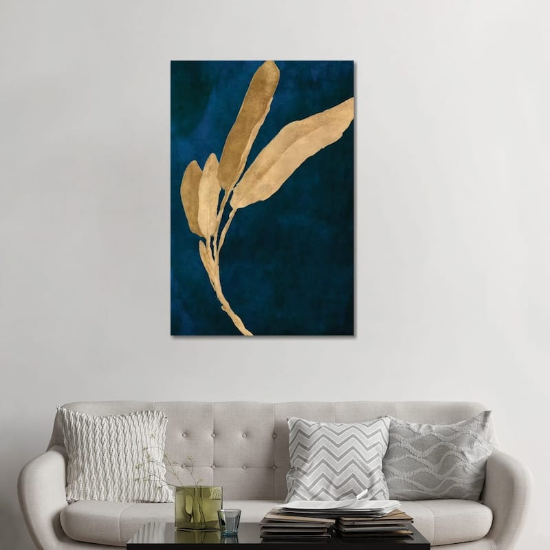 iCanvas "Gold Leaves on Navy III" by Lanie Loreth Canvas Print - 48x32x1.5