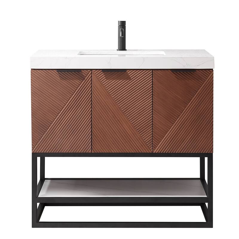 Mahon Single Bath Vanity with Composite Stone Top without Mirror - 36in. - Matte Black Base