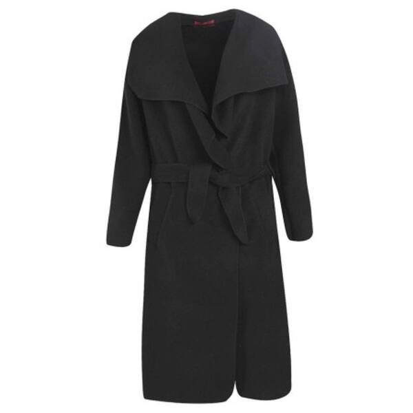 Shop Winter Coat Women Wide Lapel Belt Pocket Wool Blend Coat