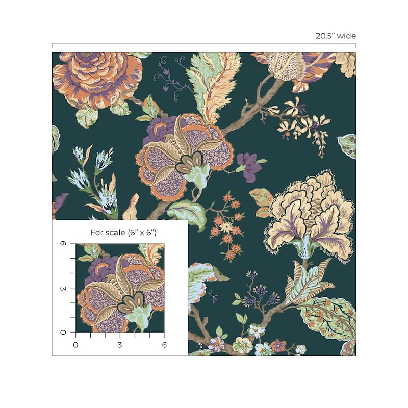 Seabrook Designs Lana Jacobean Prepasted Wallpaper