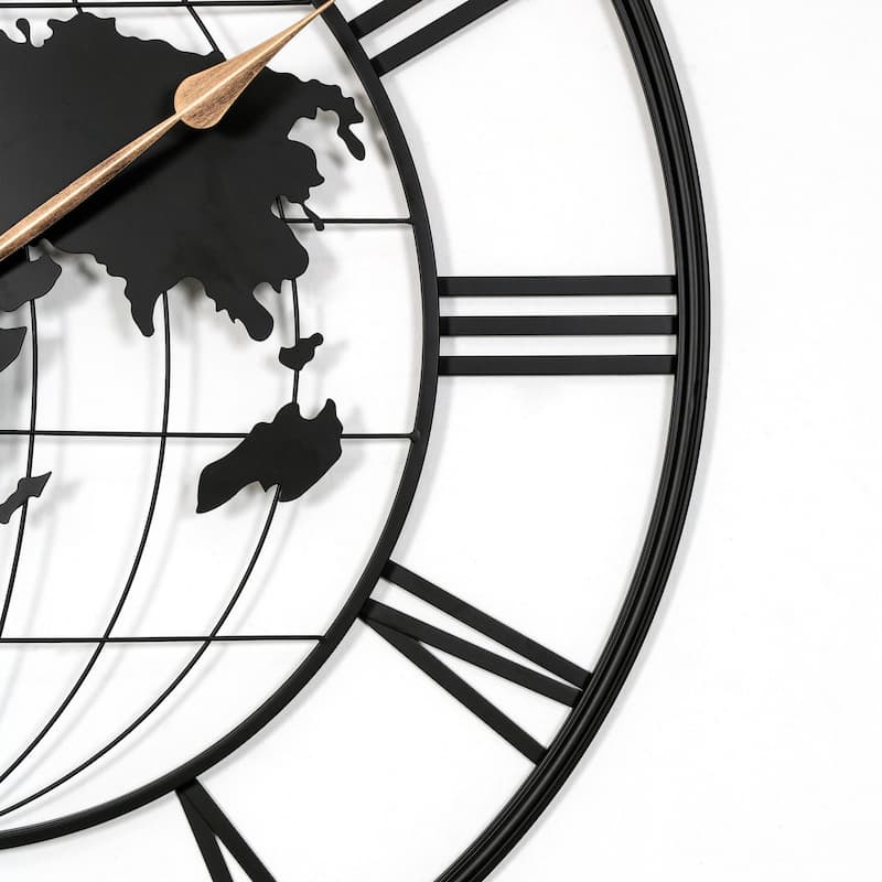 36" Round Metal World Map Wall Clock