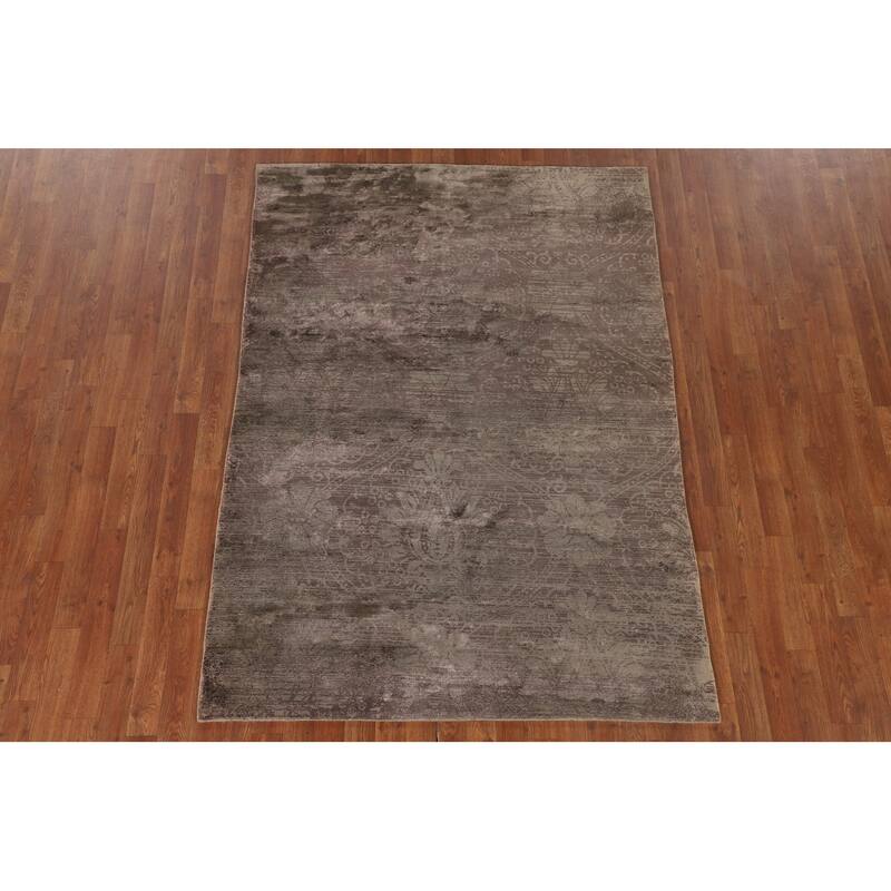 Brown Abstract / Modern Area Rug Handmade Wool Carpet - 4'8"x 6'7"