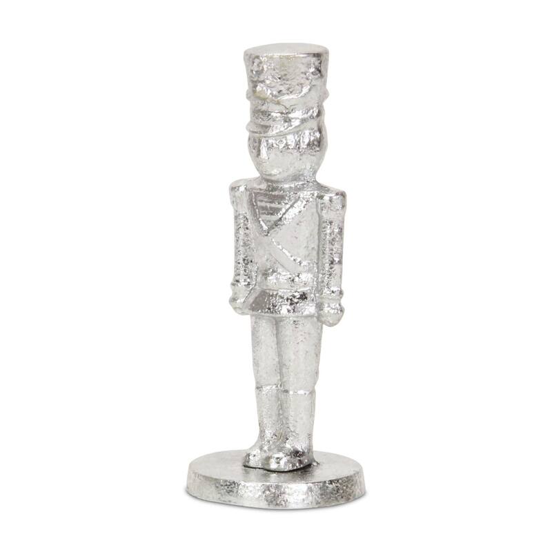 Large Christmas Nutcracker Tabletop Cast Iron Figurine - 7" - Silver