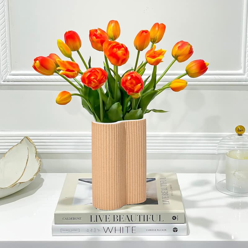 Brown Ceramic Fluted Curves Tall Vase (Single)