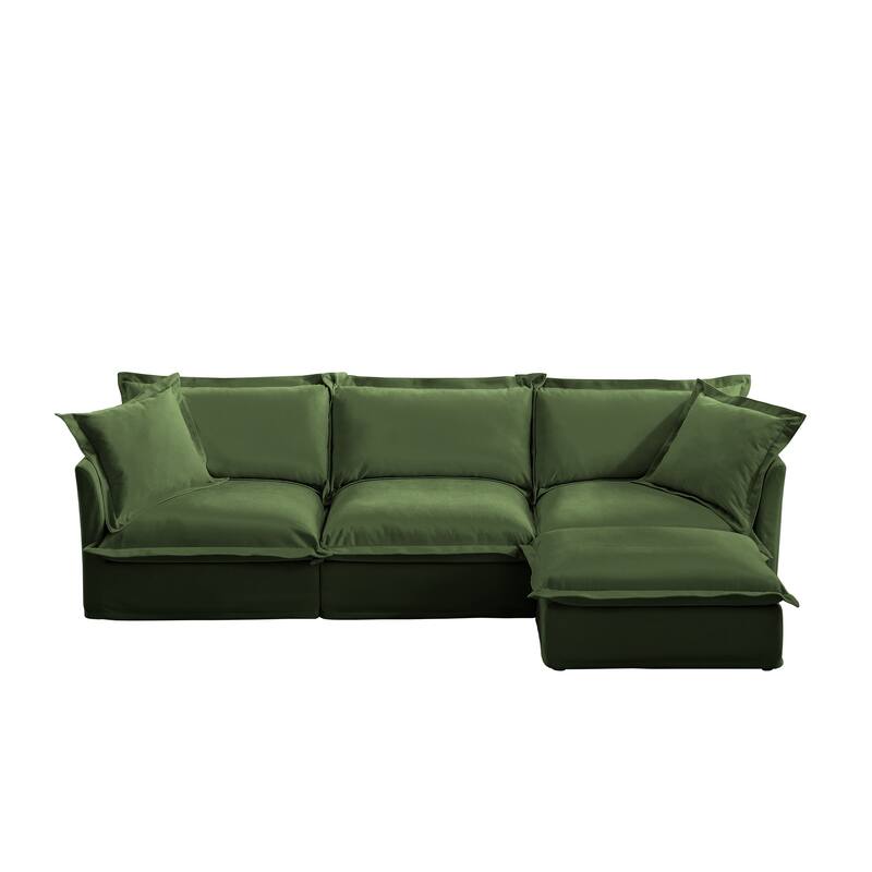 120" Chenille L-Shaped Sectional Sofa with Ottoman