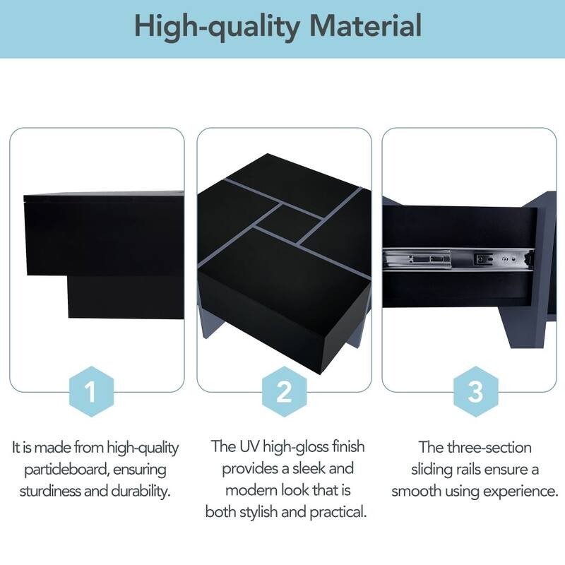 Modern UV High-gloss Design Coffee Table with 4 Hidden Storage and Extendable Sliding Tabletop