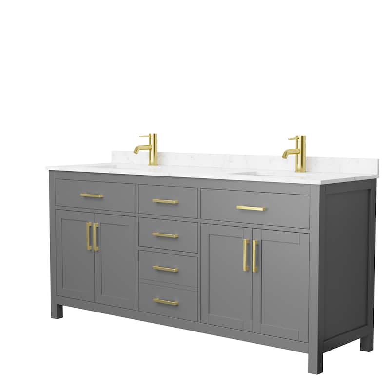 Beckett 72-inch Double Vanity with Cultured Marble Top - Dark Gray, Gold Trim, Carrara Cultured Marble Top