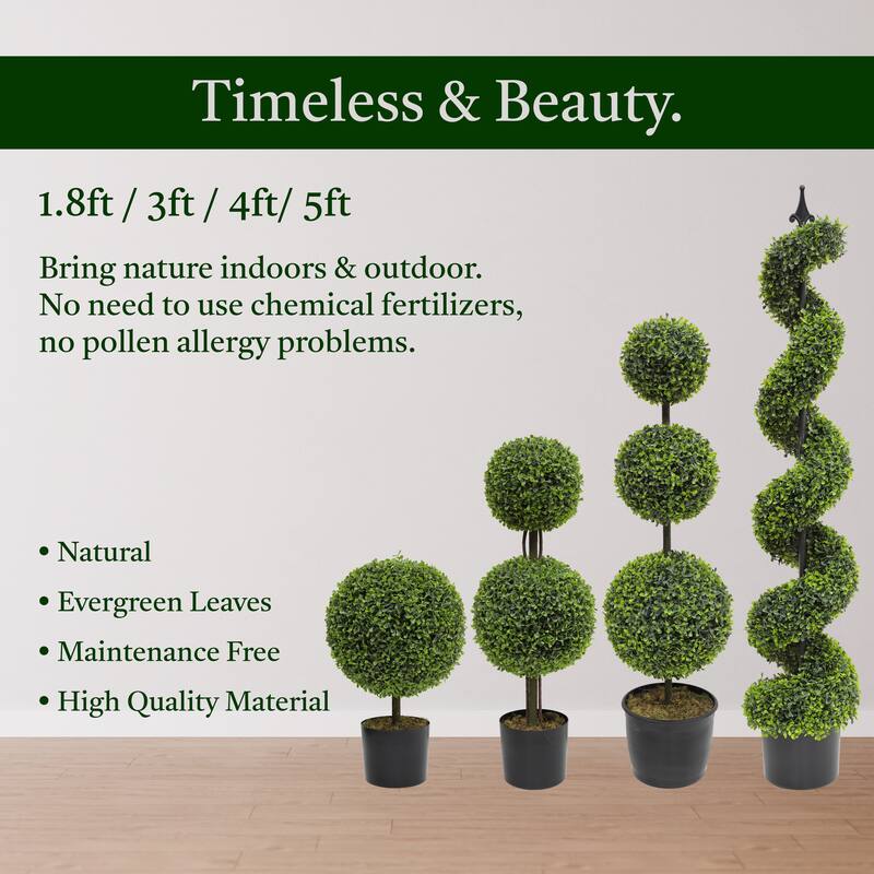 21.6" Artificial Topiary Ball Plants Boxwood in Black Plastic Pot