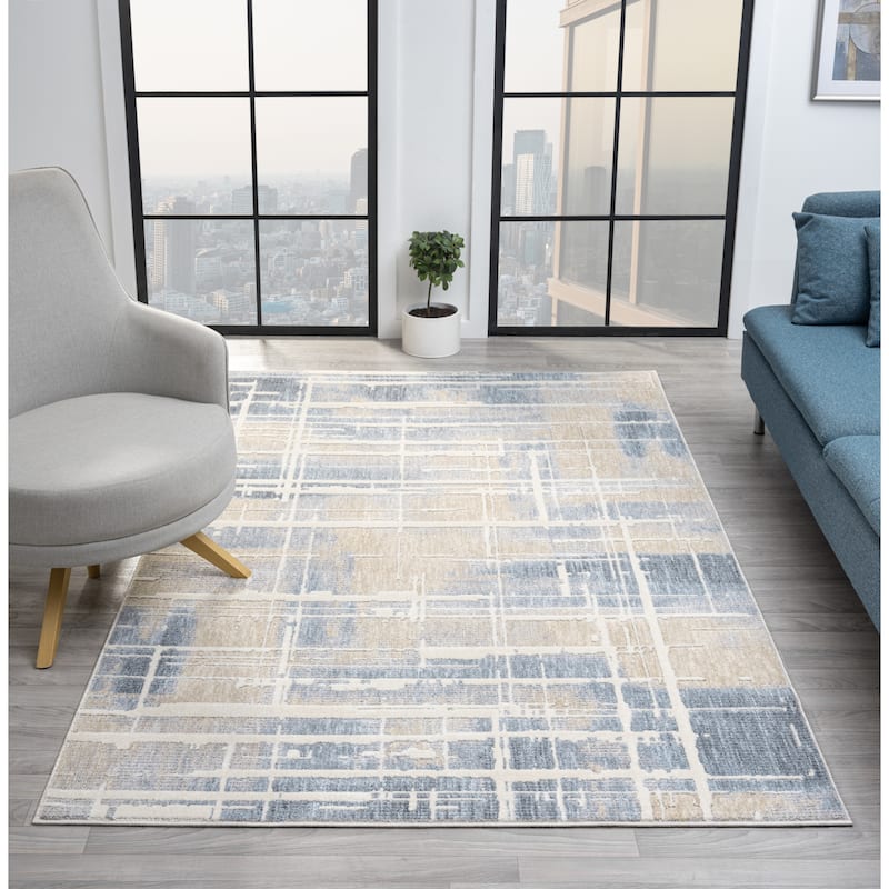 Babylon Abstract Grid Gray and Beige Area Rug