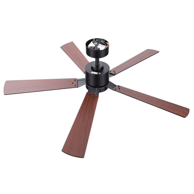 52-Inch Matte Black Ceiling Fan with RGB LED Light and Voice Control((5 Reversible Blades)
