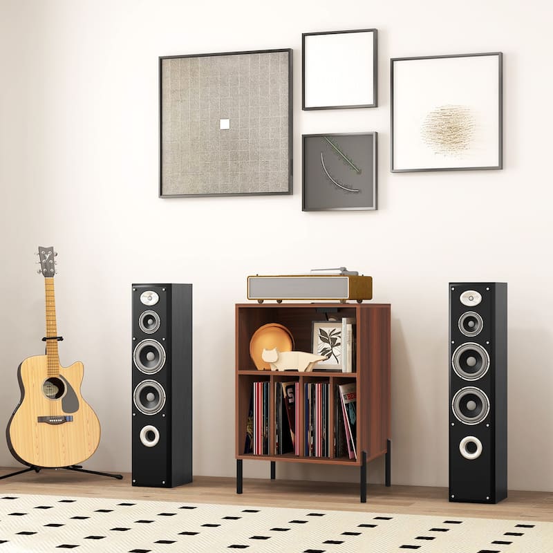 Gymax Record Player Stand w/Charging Station 5 Storage Compartments