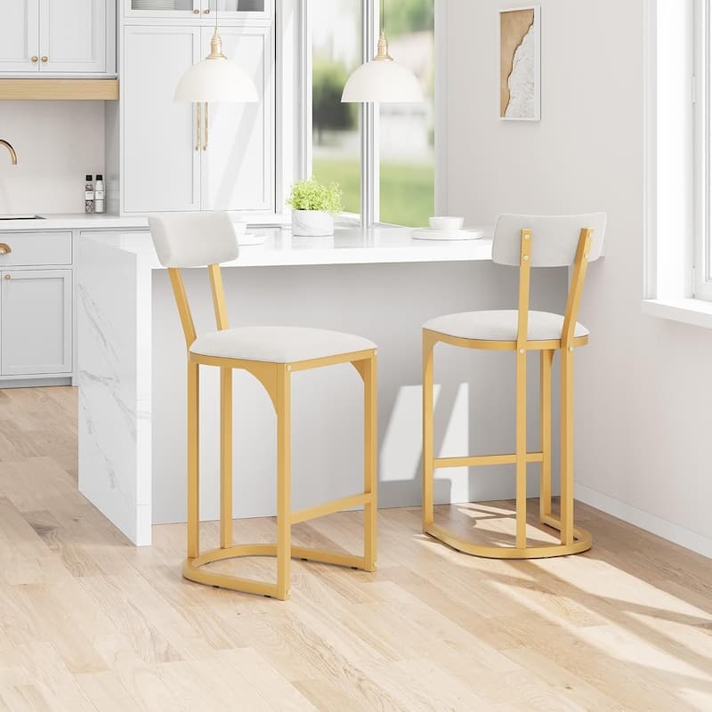 Modern Counter Height Tall Bar Stools Set of 2 with Upholstered - Gold