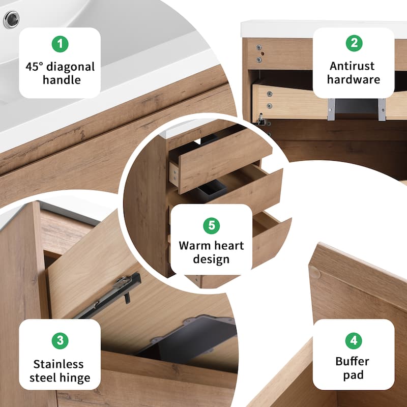 BNK 24''/36''/72'' Bathroom Vanity With Sink, Freestanding Bathroom Vanity with Soft Close Doors and Shelf