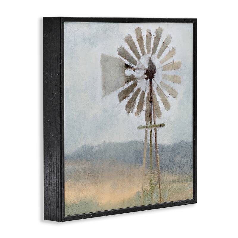 Stupell Neutral Blue Windmill Breeze Farmyard Painting, Framed Giclee, 12 x 1.5 x 12, Made in USA - Multi-color