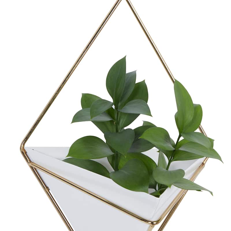 Metal Geometric Indoor Outdoor Triangle Wall Planter - Set of 2 White - CosmoLiving by Cosmopolitan - 6"W x 8"L x 13"H