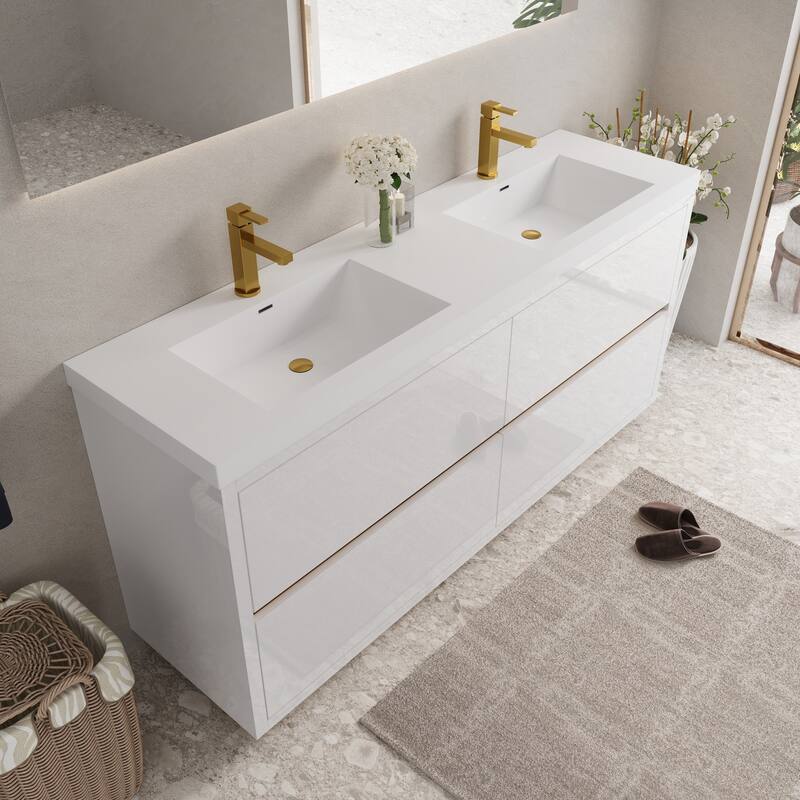 Freestanding Bathroom Vanity with White Stone Resin Top