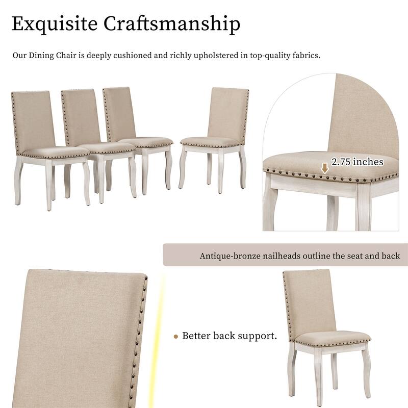 5 Piece Wood Round Extendable Dining Table Set with 4 Upholstered Chairs