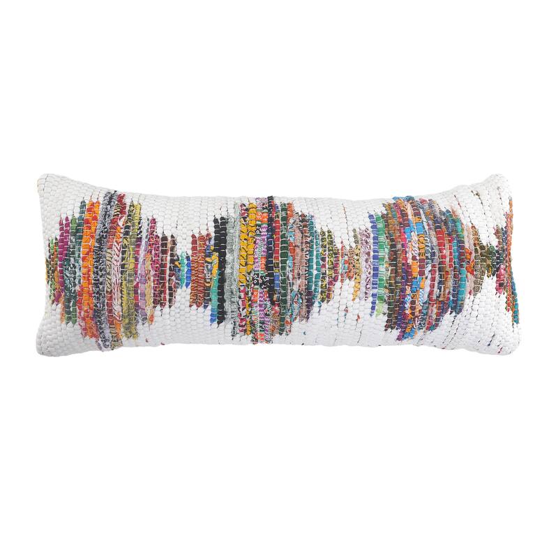 Sevita White and Multicolored Chindi Geometric Throw Pillow