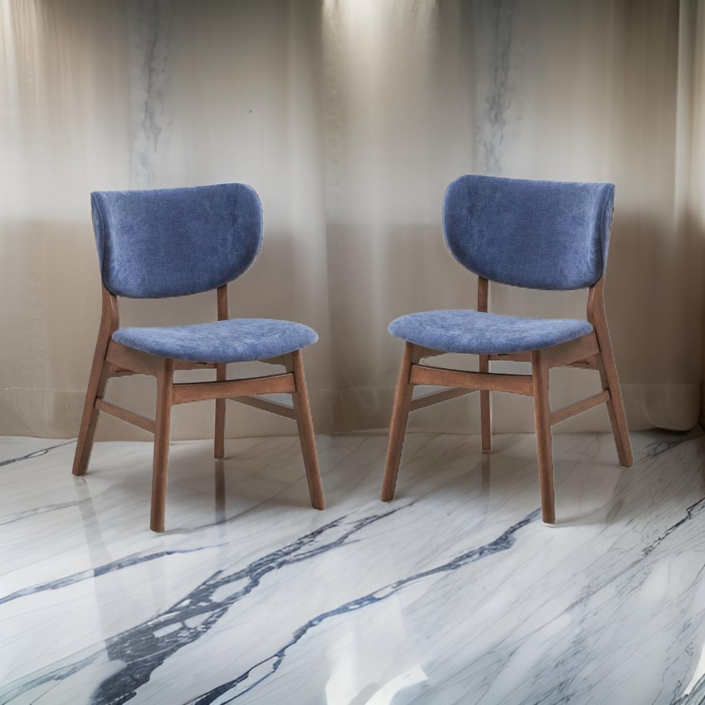Evis 23 Inch Side Dining Chair Set of 2, Walnut Brown, Soft Blue Fabric