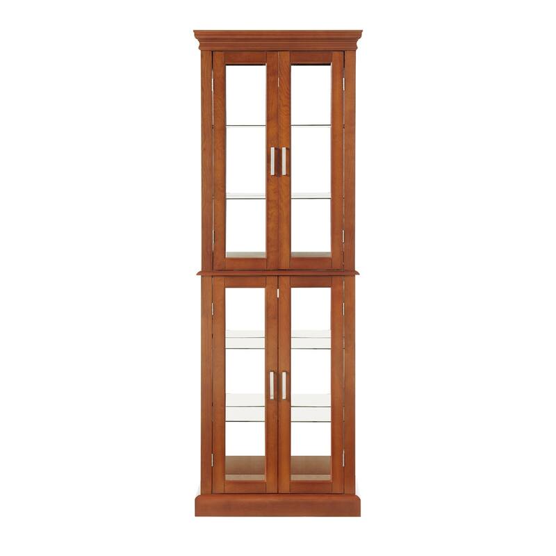 6 Tier Shelves Curio Display Cabinet with Glass Door (Bulb Not Included)