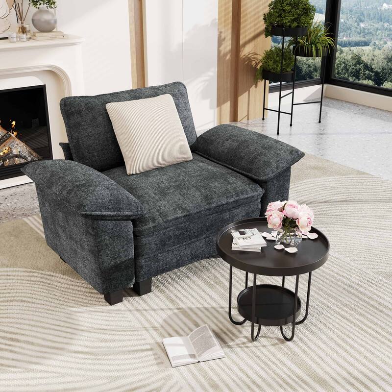 MAISON ARTS Cloud Modular Deep Seat Sofa, Chenille or Corduroy Sectional Couch with Removable Arms, 1–4 Seater - Blue Grey Chenille(1 Piece) - Symmetrical